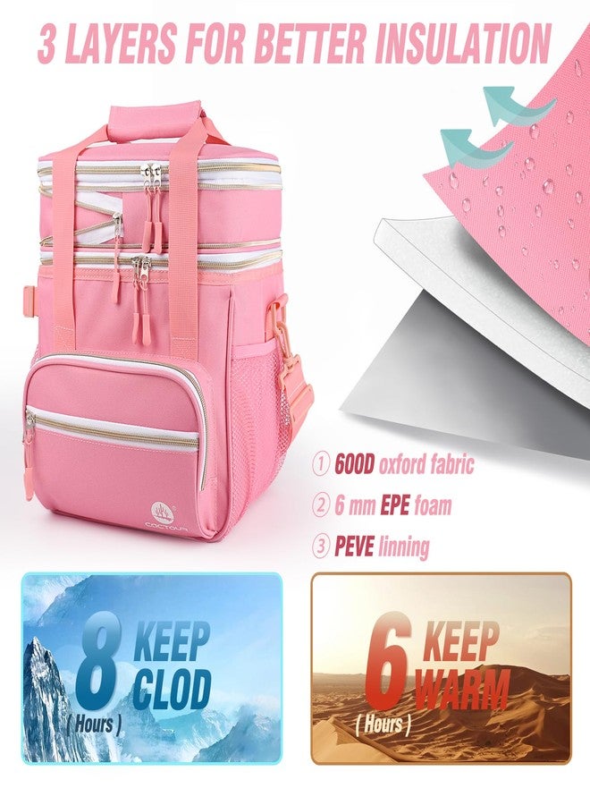 CaCTOUR Lunch Bag Women, Double Deck Insulated Lunch Box Women - Expandable Leakproof Reusable Lunch Cooler Bag for Work Shift Outdoor Picnic Daytrip (Pink,18L) - Image 4